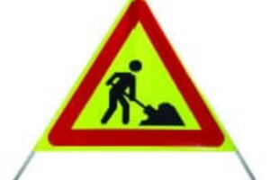 Foldeskilt som viser at det er veiarbeid